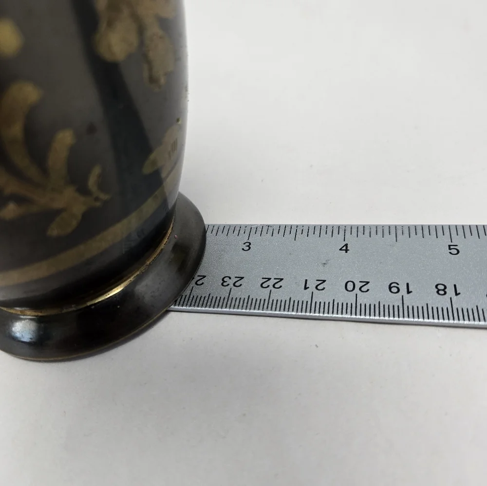 Remco Brass Black & Gold Decorative Vase Etched Gift Ware Trumpet Opening Decor